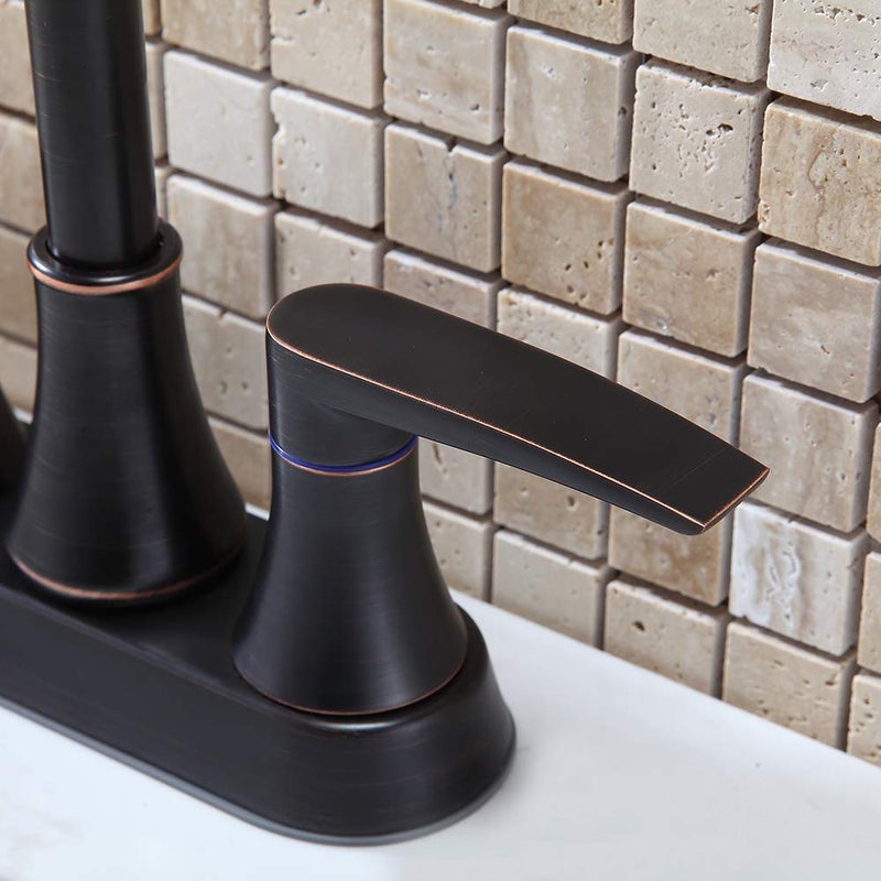 VALISY Lead-Free 2-Handle Oil Rubbed Bronze Bathroom Sink Faucet, 360Â° Swivel High-Arc Spout 4 Inch Centerset Bath Lavatory Vanity Faucets Set for Bathroom Sinks with Drain & Water Hoses, VABM80008H - Image 5